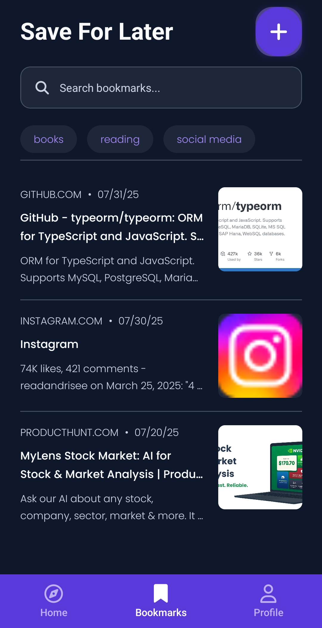 Save For Later - Bookmark Organization